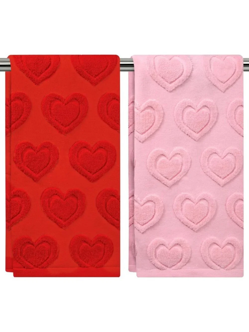 2PCS Valentine's Day Heart Hand Towels Set - Soft Cotton, Absorbent & Decorative